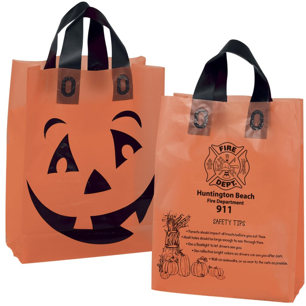 Orange and black Halloween bags branded with company logo